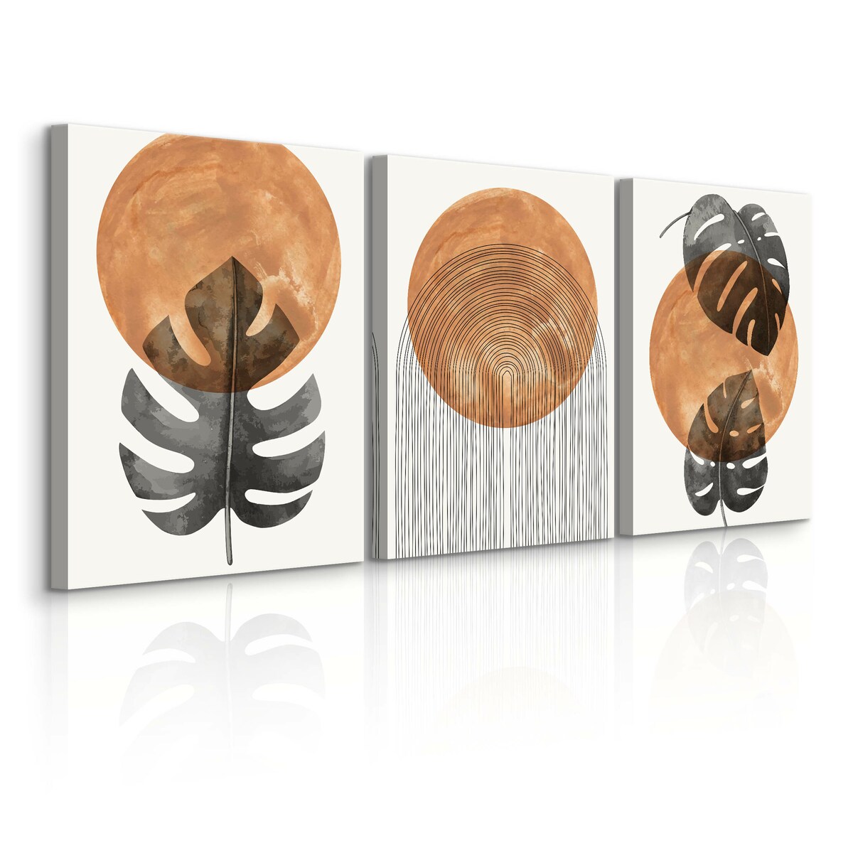 OBRAZY NA PŁÓTNIE SET LIŚCIE TROPIKALNE MONSTERY AKWARELE STYL BOHO 90x40cm