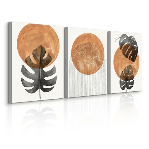 OBRAZY NA PŁÓTNIE SET LIŚCIE TROPIKALNE MONSTERY AKWARELE STYL BOHO 90x40cm