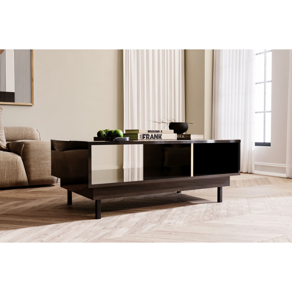 Elegancki czarny stolik Dancan ARTEMISA ze złotymi dodatkami