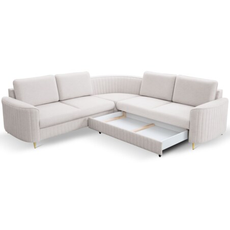 Narożnik z funkcją spania i pojemnikiem na pościel LOREN, zimny beż