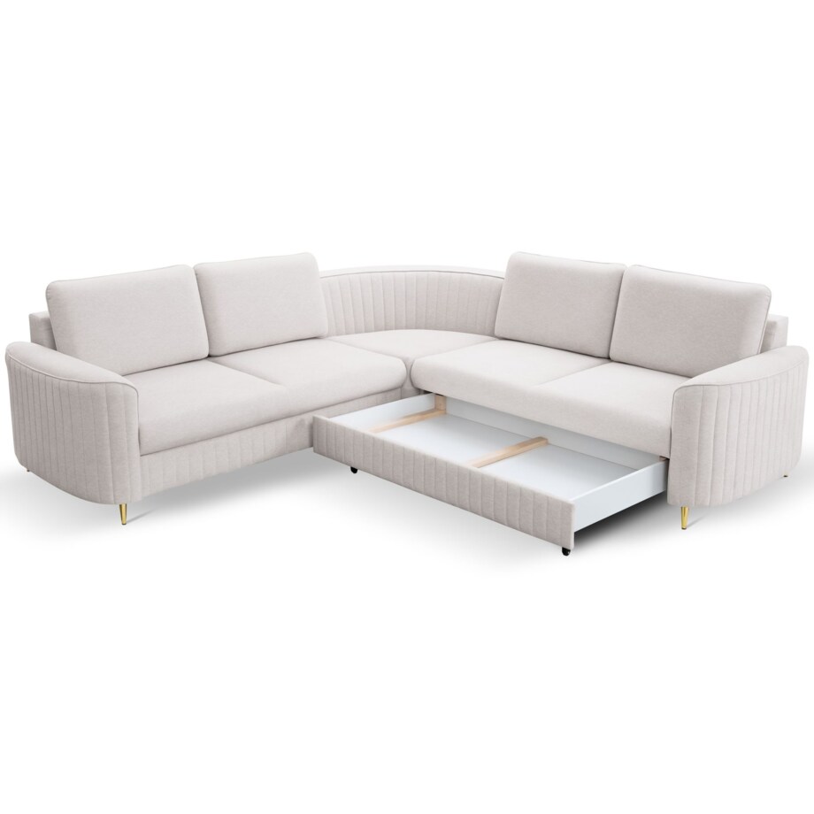 Narożnik z funkcją spania i pojemnikiem na pościel LOREN, zimny beż