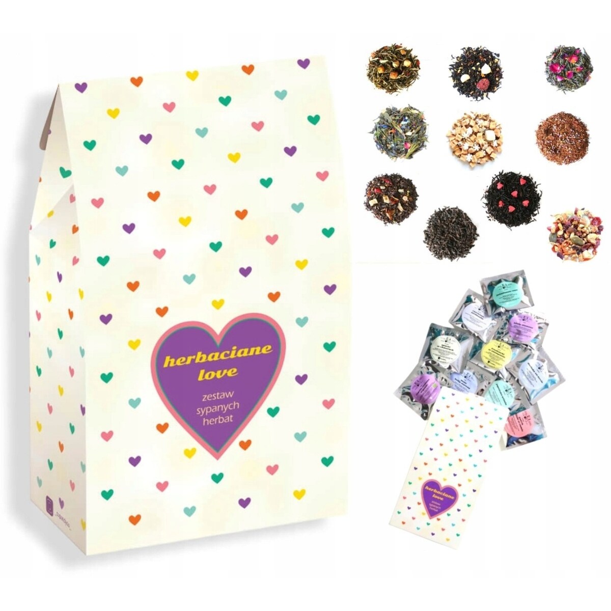 Zestaw prezentowy upominkowy "HERBACIANE LOVE" - 10 różnych herbat premium - prezent upominek na walentynki dla chłopaka dziewczyny niej niego żony męża kobiety faceta mężczyzny narzeczonej