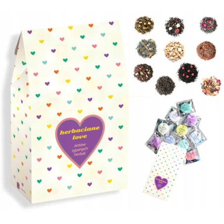 Zestaw prezentowy upominkowy "HERBACIANE LOVE" - 10 różnych herbat premium - prezent upominek na walentynki dla chłopaka dziewczyny niej niego żony męża kobiety faceta mężczyzny narzeczonej