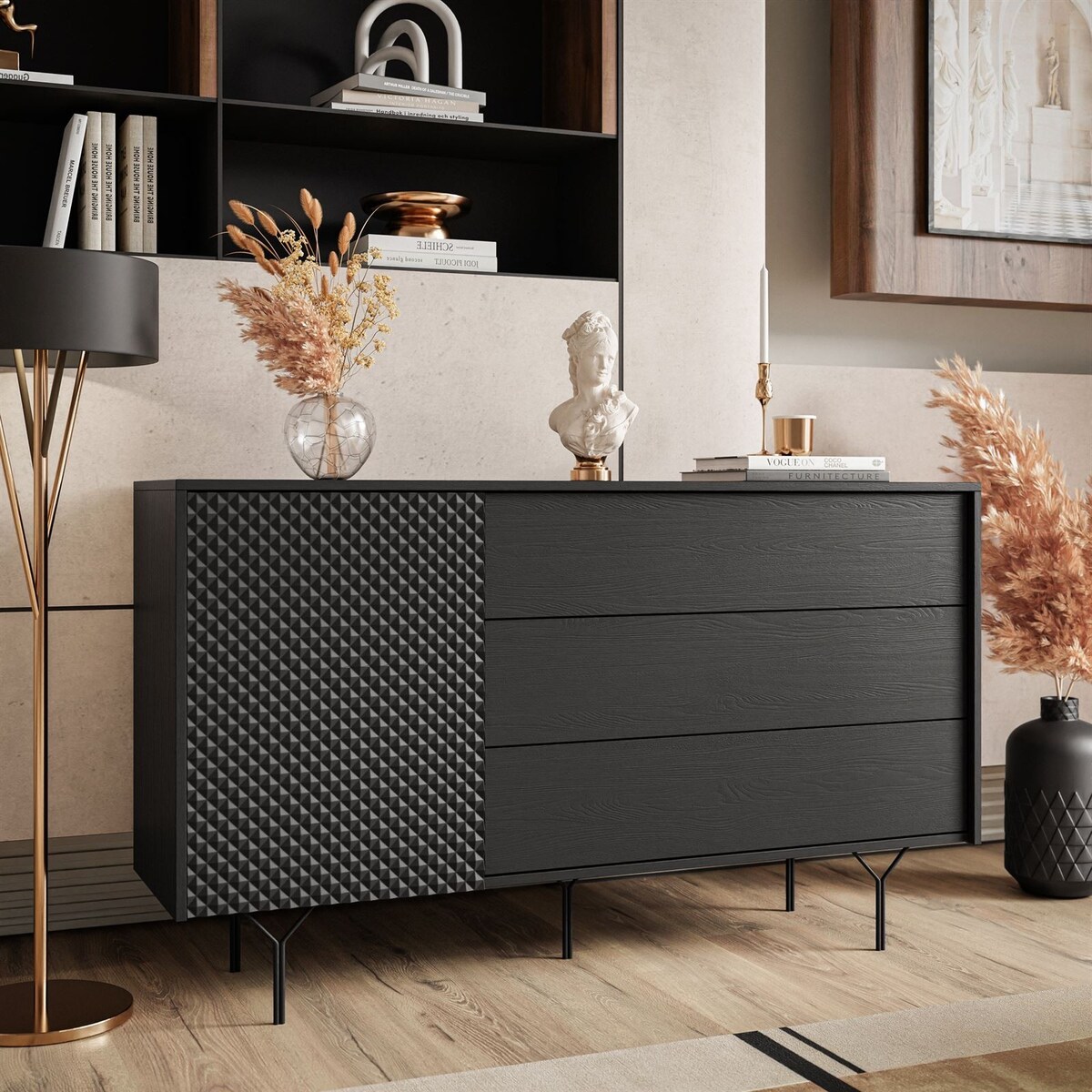 Komoda RICHMOND 1D KSZ144 z szufladami, czarna