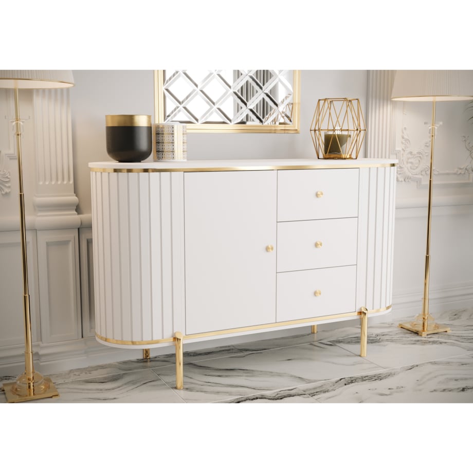 Komoda półokrągła z lamelami NEW YORK 150 biały