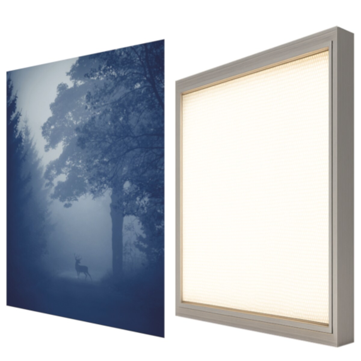 OBRAZ PODŚWIETLANY LED JELEŃ ramka srebrna CANVAS SLIM 50x70 cm + zasilacz