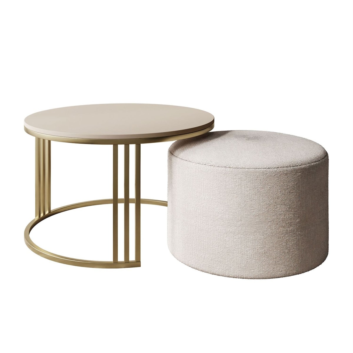 Stolik kawowy z pufą LORI MAT złoto szczotkowane, kaszmir mat / Perfect Harmony 01