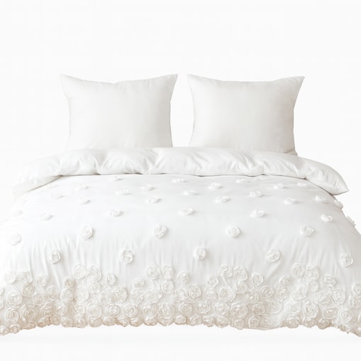 pościel "french roses" z aplikacją 3D róże wyszywane 160x200 | biały