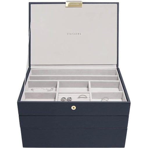Szkatułka na biżuterię Stackers potrójna classic granatowa