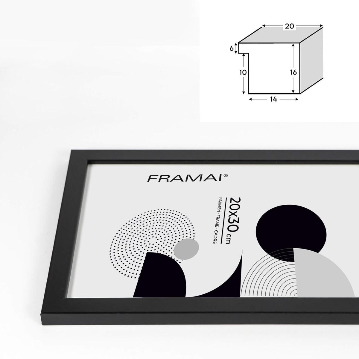 Ramka na zdjęcia 20x30 cm czarna rama MDF z plexi do powieszenia pion poziom stopka klasyczna ramka FRAMAI