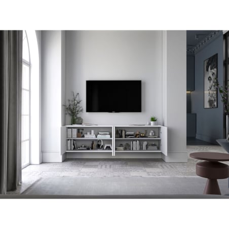 Nowoczesna Wisząca Szafka RTV Glamour Komoda RTV Biały Mat 300 cm