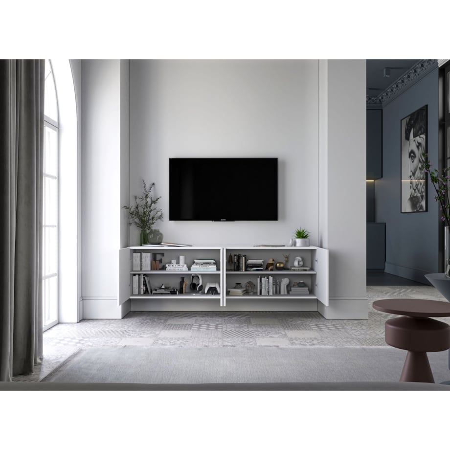 Nowoczesna Wisząca Szafka RTV Glamour Komoda RTV Biały Mat 300 cm