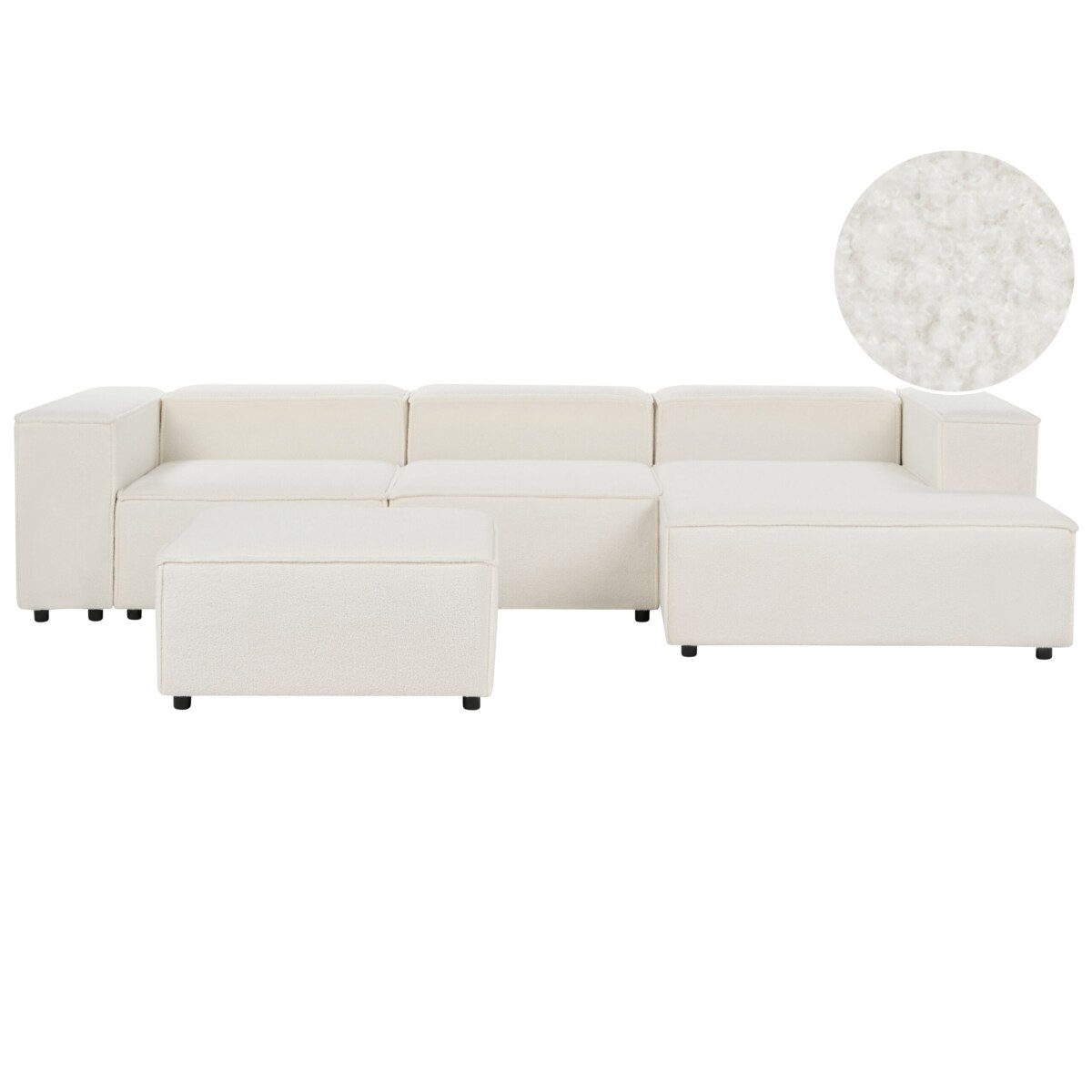 Narożnik modułowy ARDAL Boucle Biały z otomaną dla 3 osób Lewostronny