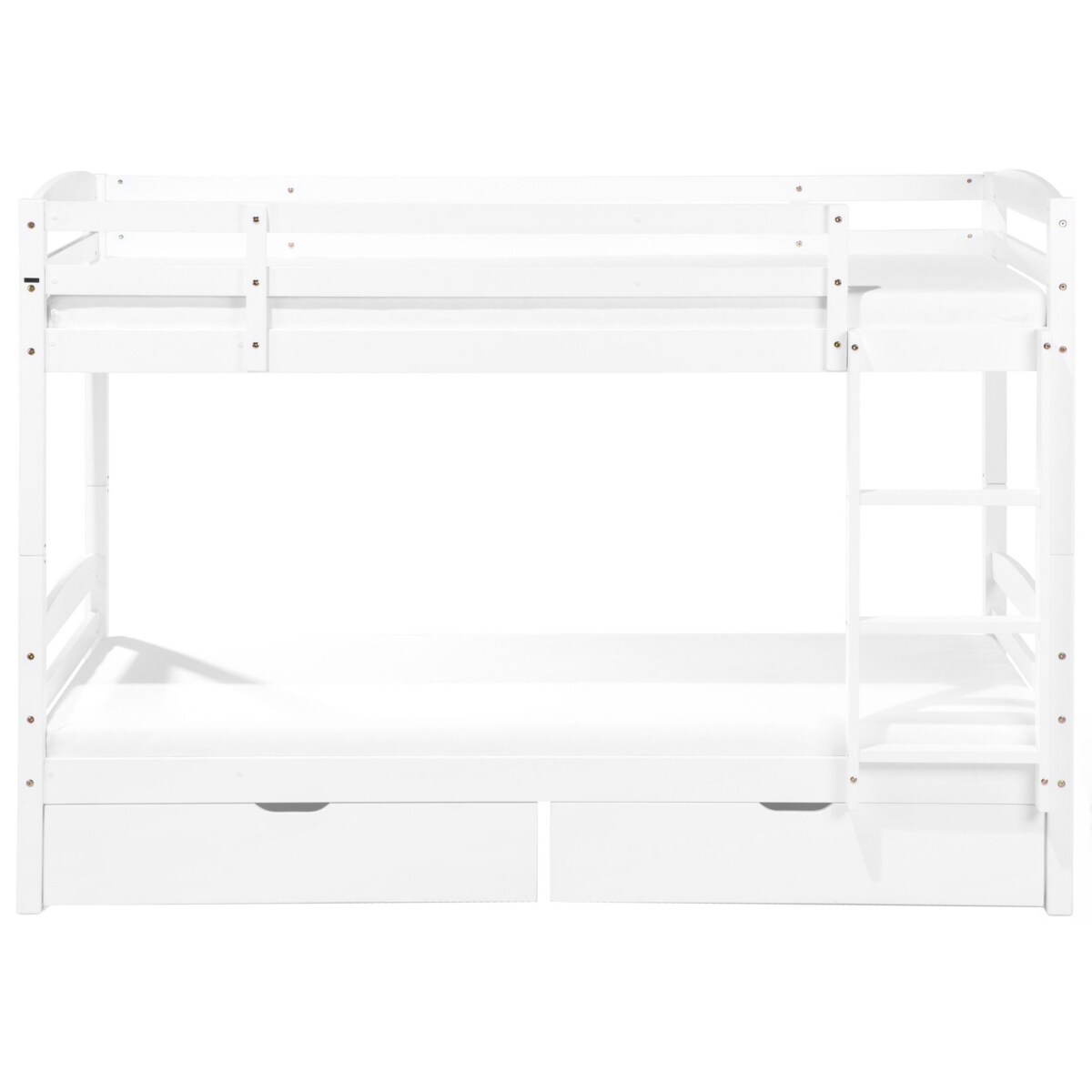 Łóżko piętrowe z szufladami drewniane 90 x 200 cm białe REGAT