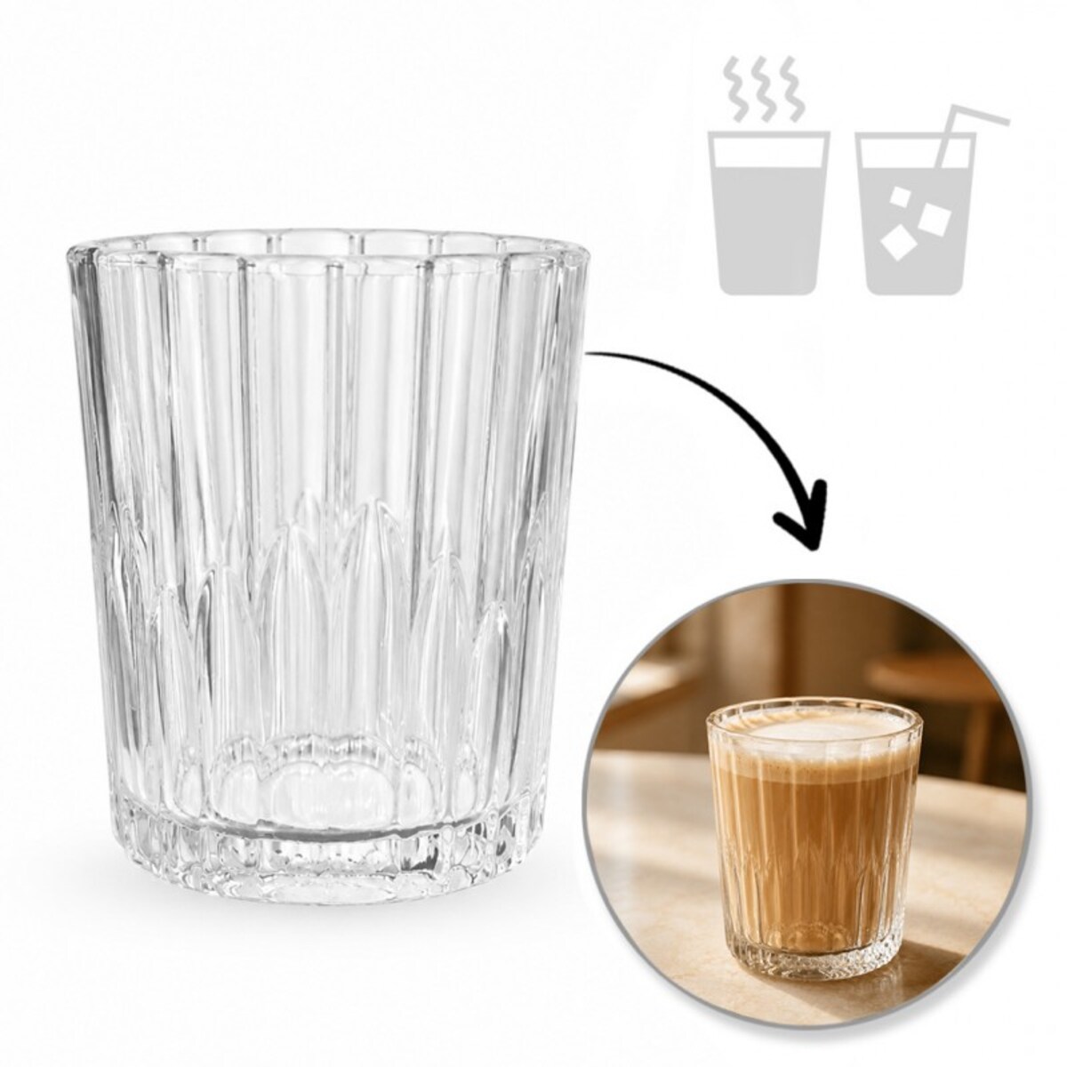 Zestaw 6 szt szklanek ryflowanych do latte, napojów, drinków 210ml SZK224ZESTAW6