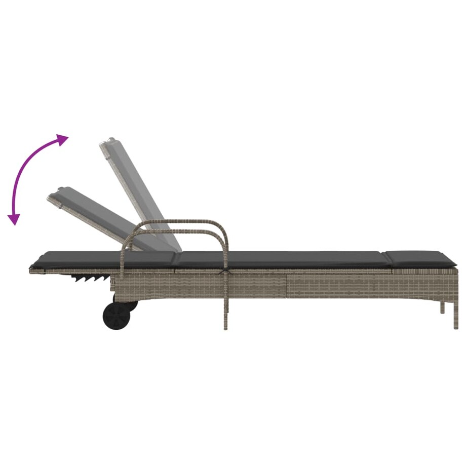 vidaXL Leżak na kółkach, z poduszką, szary, polirattan