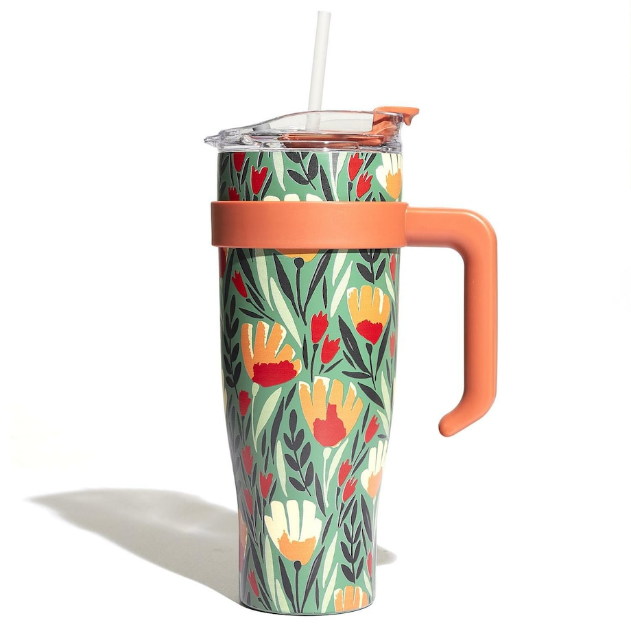 KUBEK TERMICZNY z uchwytem i słomką Fleur 1,2L zielony