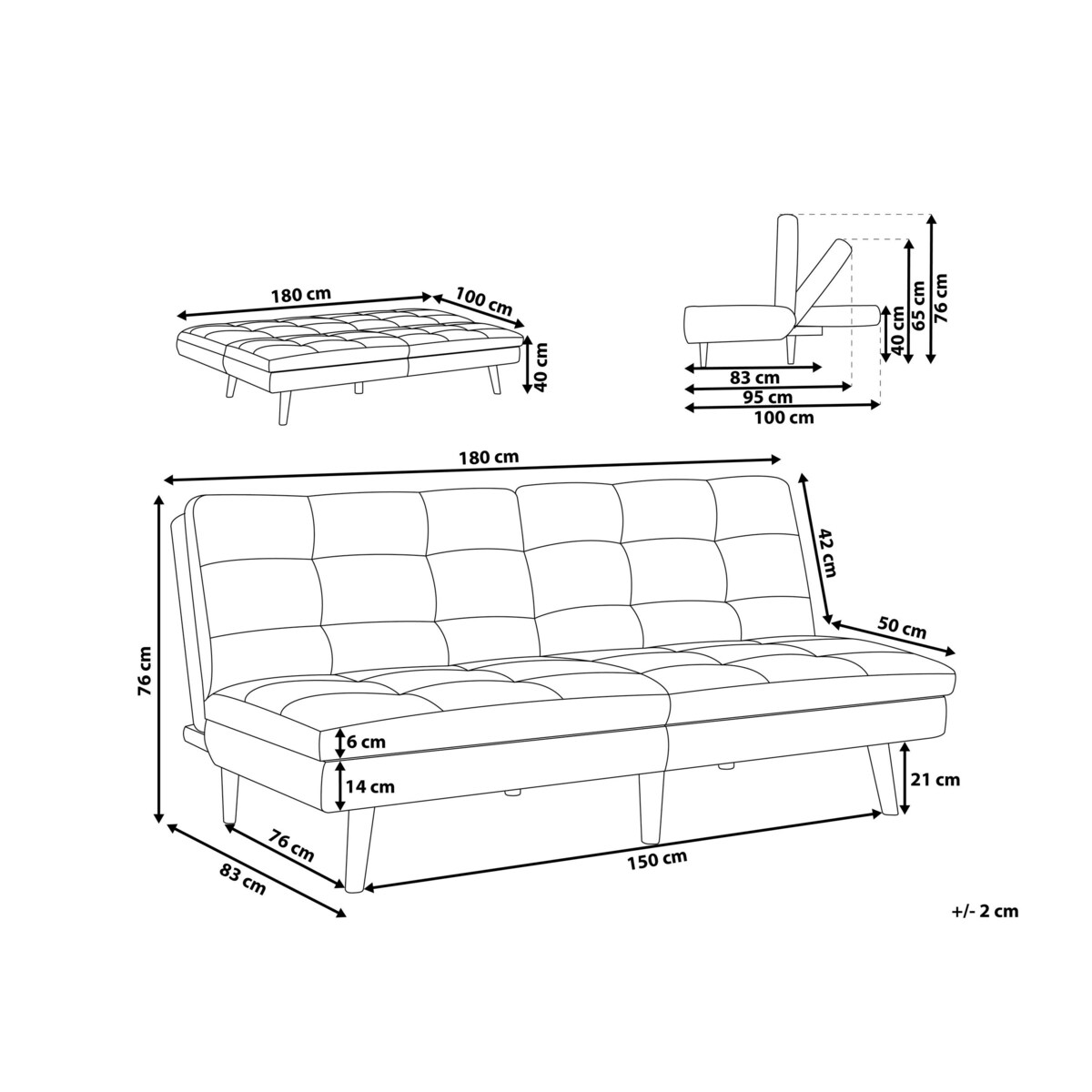 Sofa rozkładana czarna RONNE