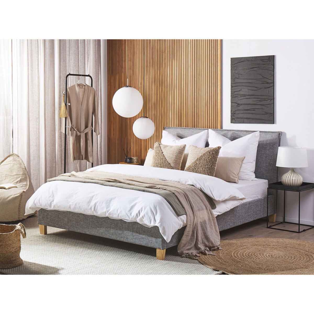 Łóżko tapicerowane 160 x 200 cm szare SENNEZ