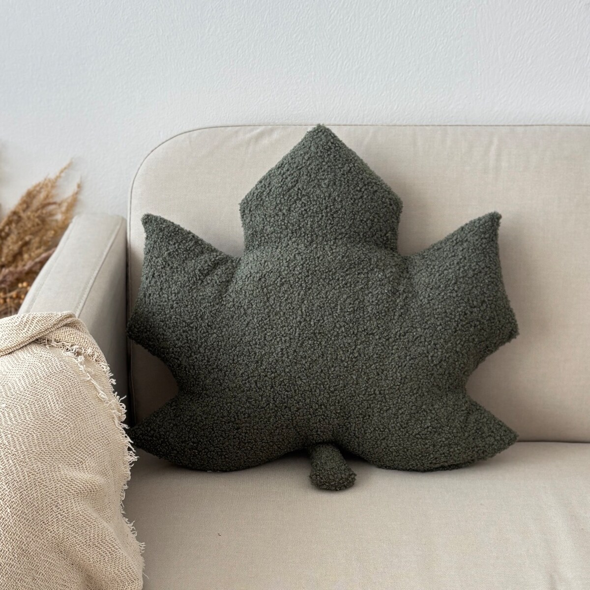 Poduszka jesienna liść Klon zielony boucle