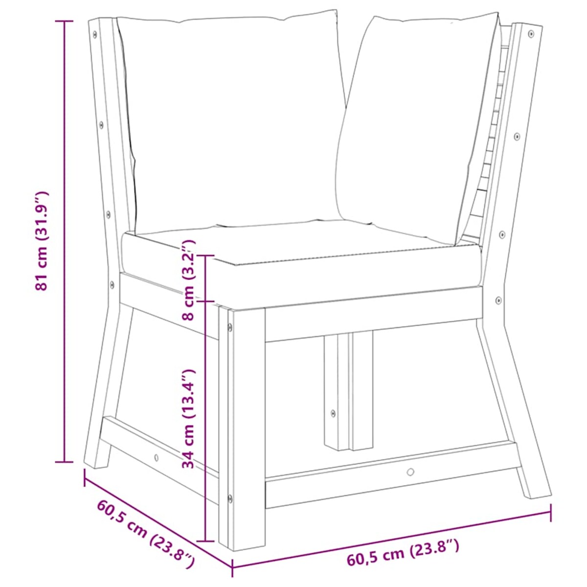 vidaXL Moduł sofy narożnej z ciemnoszarą poduszką, drewno akacjowe