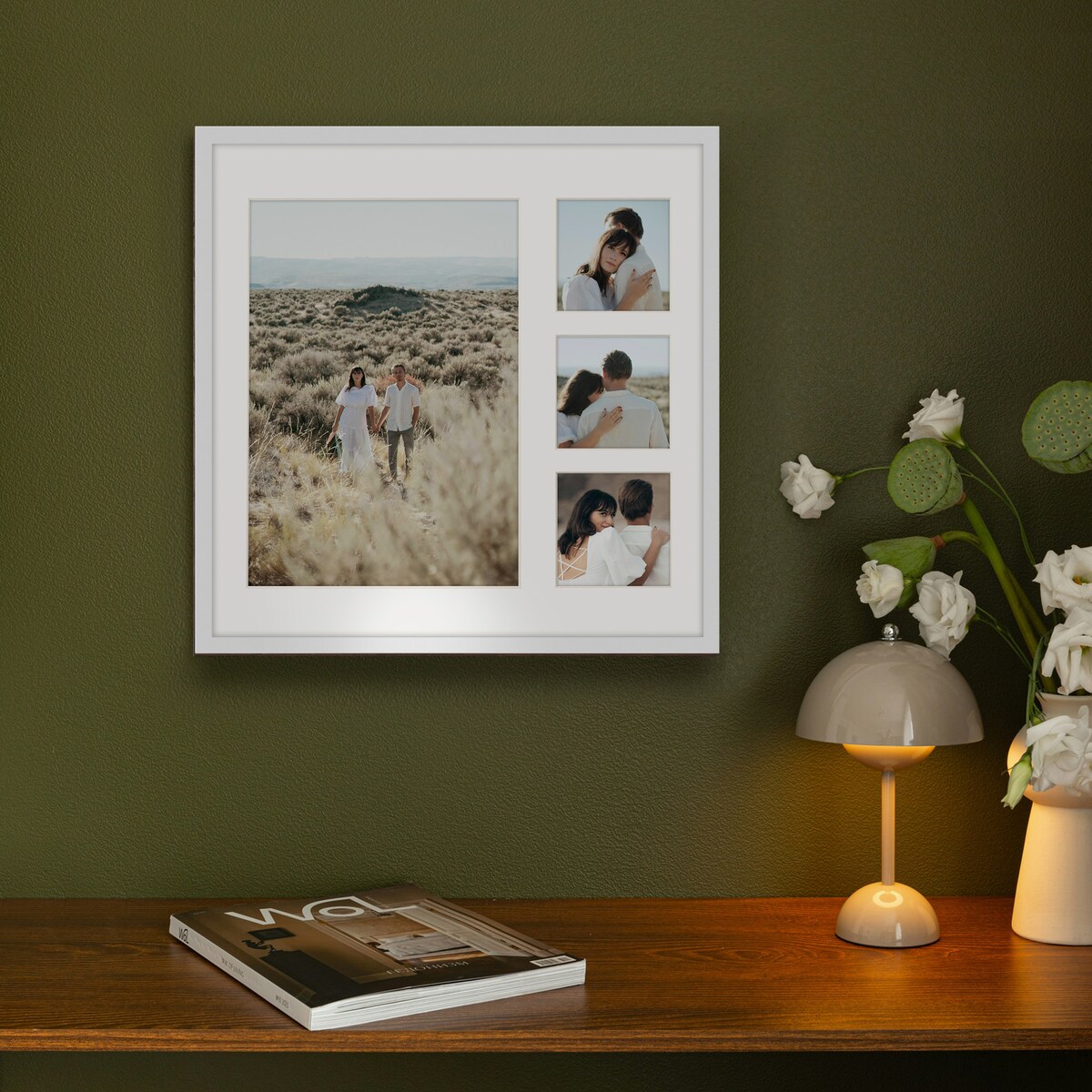 Ramka na 4 zdjęcia 1x 21x30 cm 3x 9x9 cm rama biała 40x40 cm foto galeria zdjęć FRAMAI