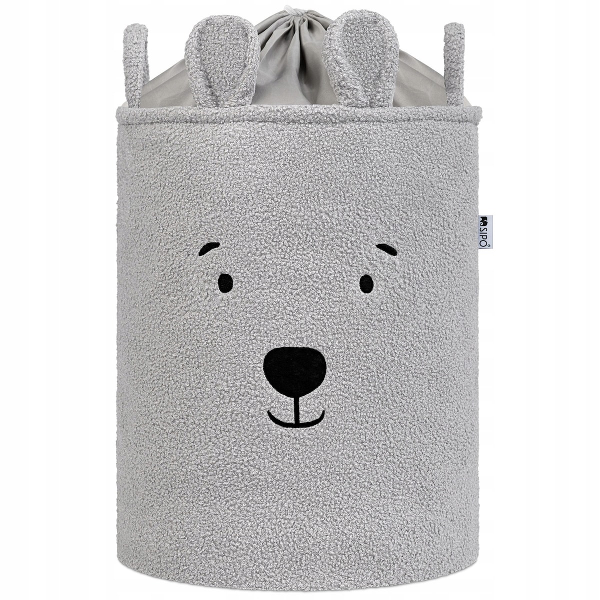 kosz na zabawki sipo, wersja premium boucle, zamykany na ściągacz, szary miś, xl
