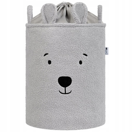 kosz na zabawki sipo, wersja premium boucle, zamykany na ściągacz, szary miś, xl