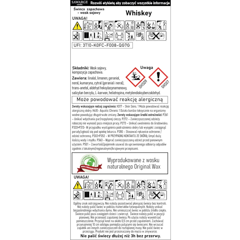 Świeca sojowa zapachowa WHISKEY 200g
