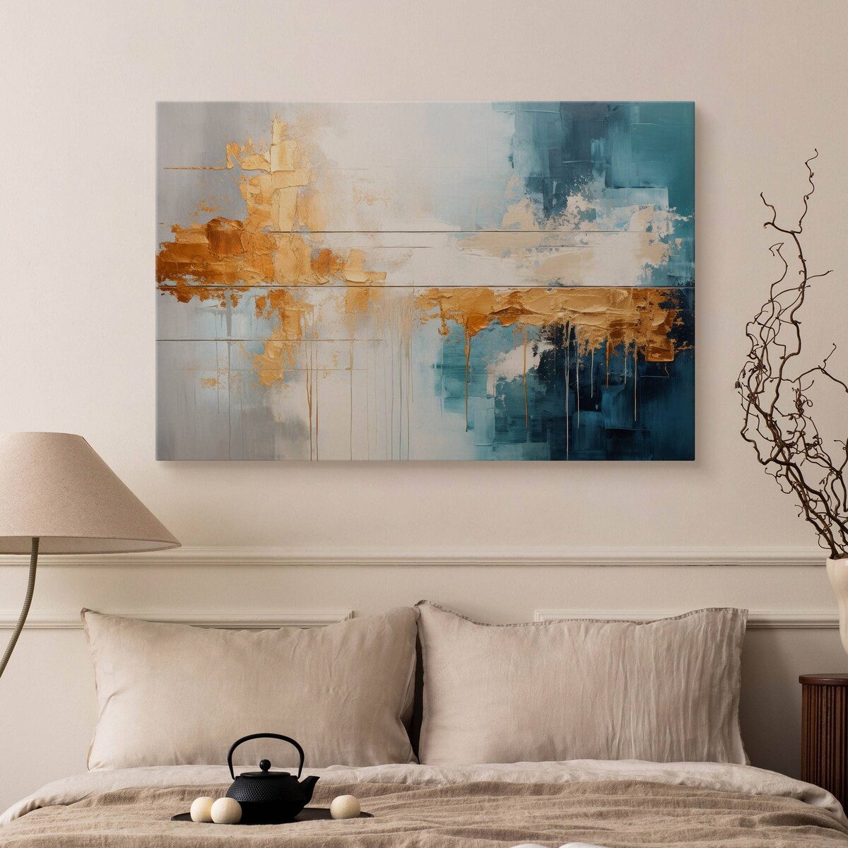 Obraz Canvas Do Sypialni Abstrakcja Styl Glamour Elementy Złota 70x50cm