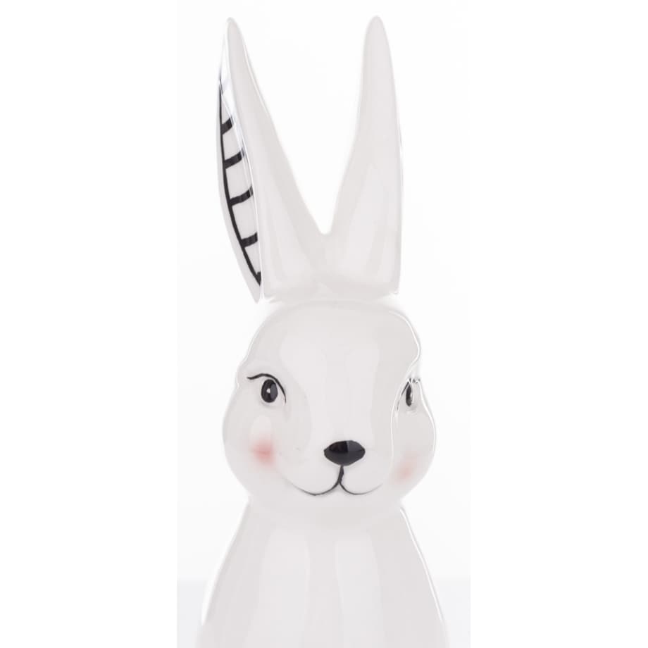 Dekoracja - biały królik z prążkowanym uszkiem 23x9x11 cm