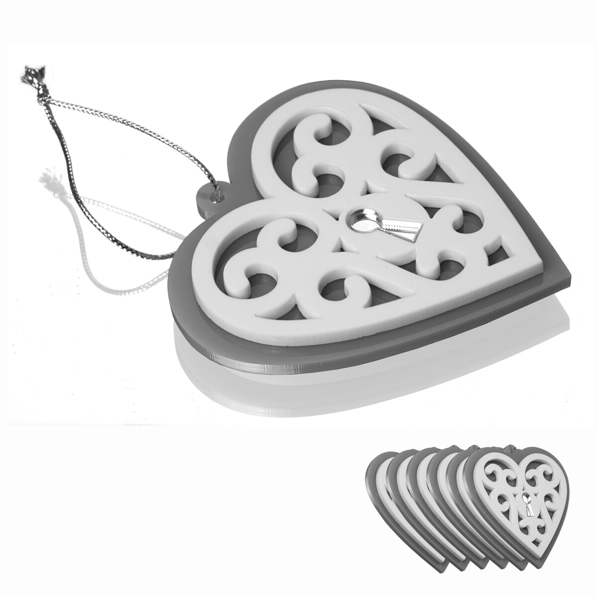 Dekoracja bożonarodzeniowa Serce Szare Ażur 6szt.