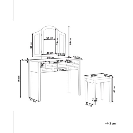Toaletka 5 szuflad lustro i stołek biała LUMIERE