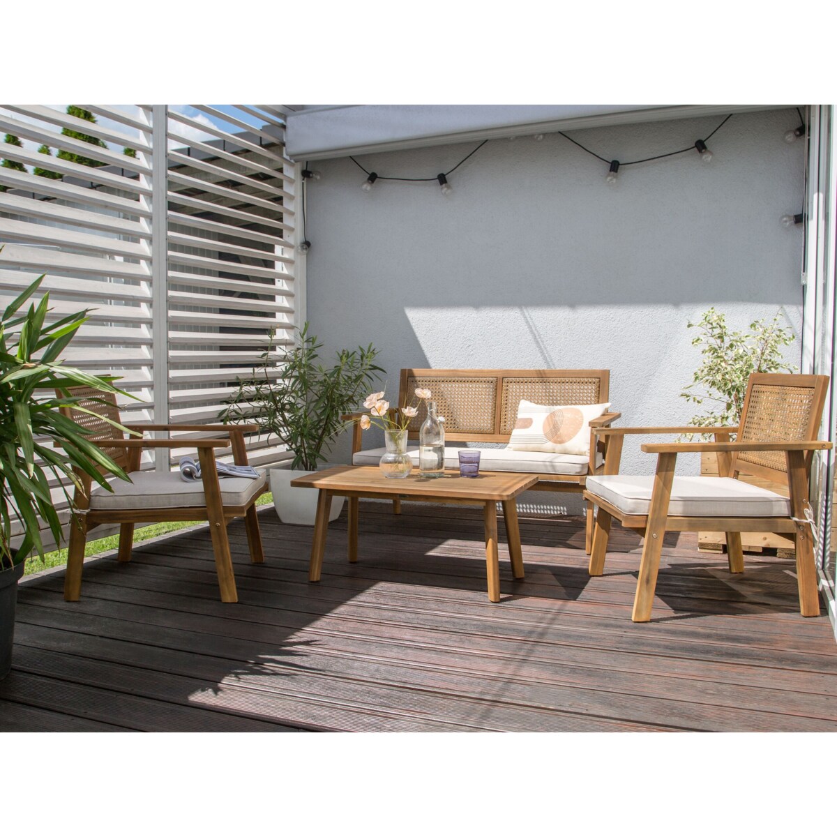 Zestaw ogrodowy ze stolikiem dla 4 osób ARENELLA Certyfikowane drewno akacjowe Jasnobeżowy