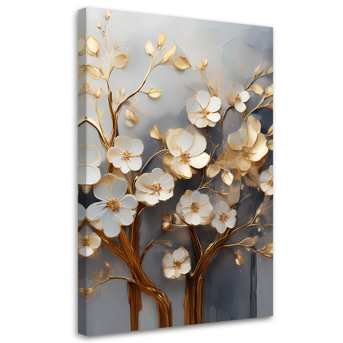 Obraz nowoczesny na ścianę do salonu Drzewo Kwiaty Abstrakcja Złoty 70x100