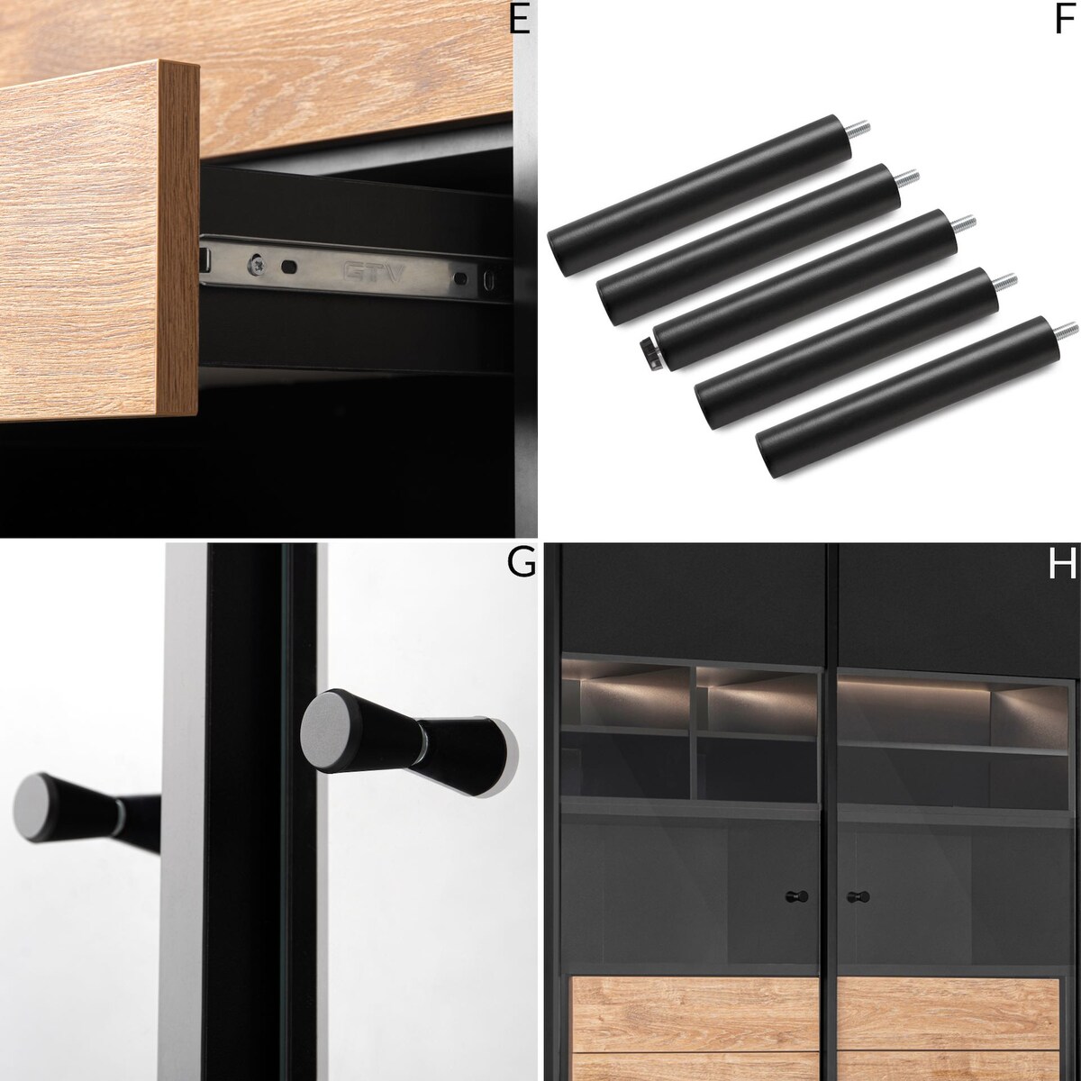 KONSIMO LOFTY Loftowa witryna na drewnianych nogach