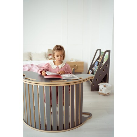 3w1 DUŻY bujak montessori z uchwytami + DUŻA zjeżdżalnia CHMURKI + blat - szary