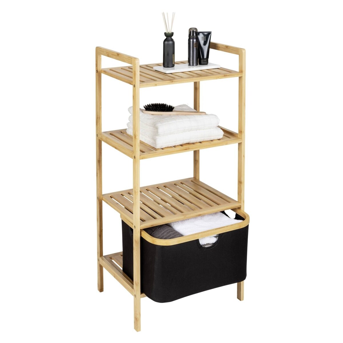 Regał łazienkowy bambus z koszem 93,5 cm