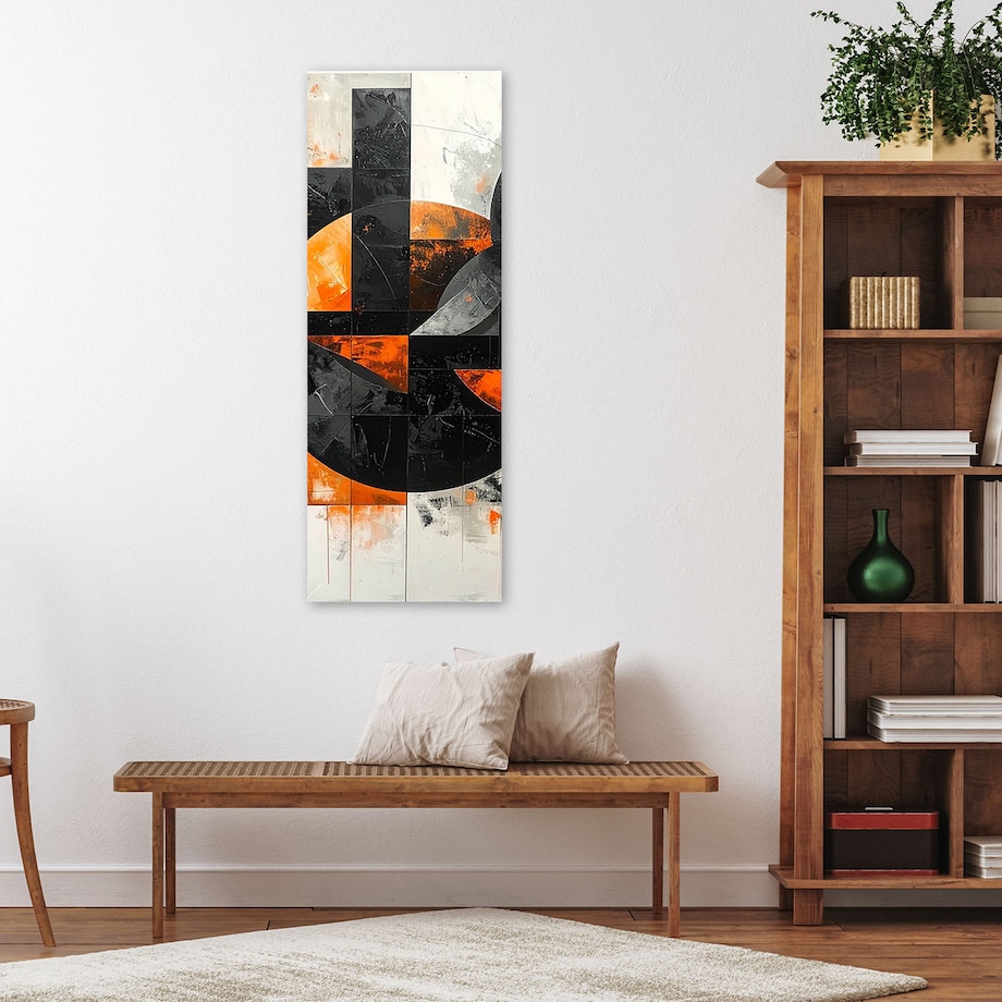 Obraz do salonu pokoju biura, Abstrakcja koła kształty czarno pomarańczowy