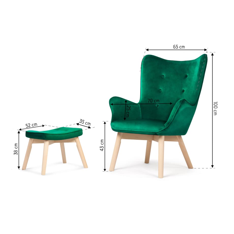 Fotel USZAK z podnóżkiem i poduszką Sofotel zielony