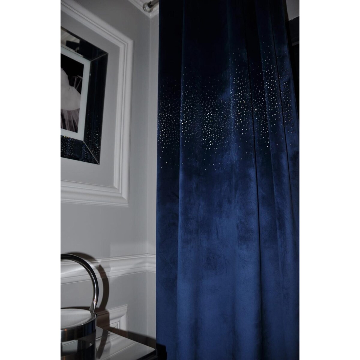 Zasłona welurowa "ALLUMINIUM" 140x250 KRYSZTAŁKI na przelotki granat