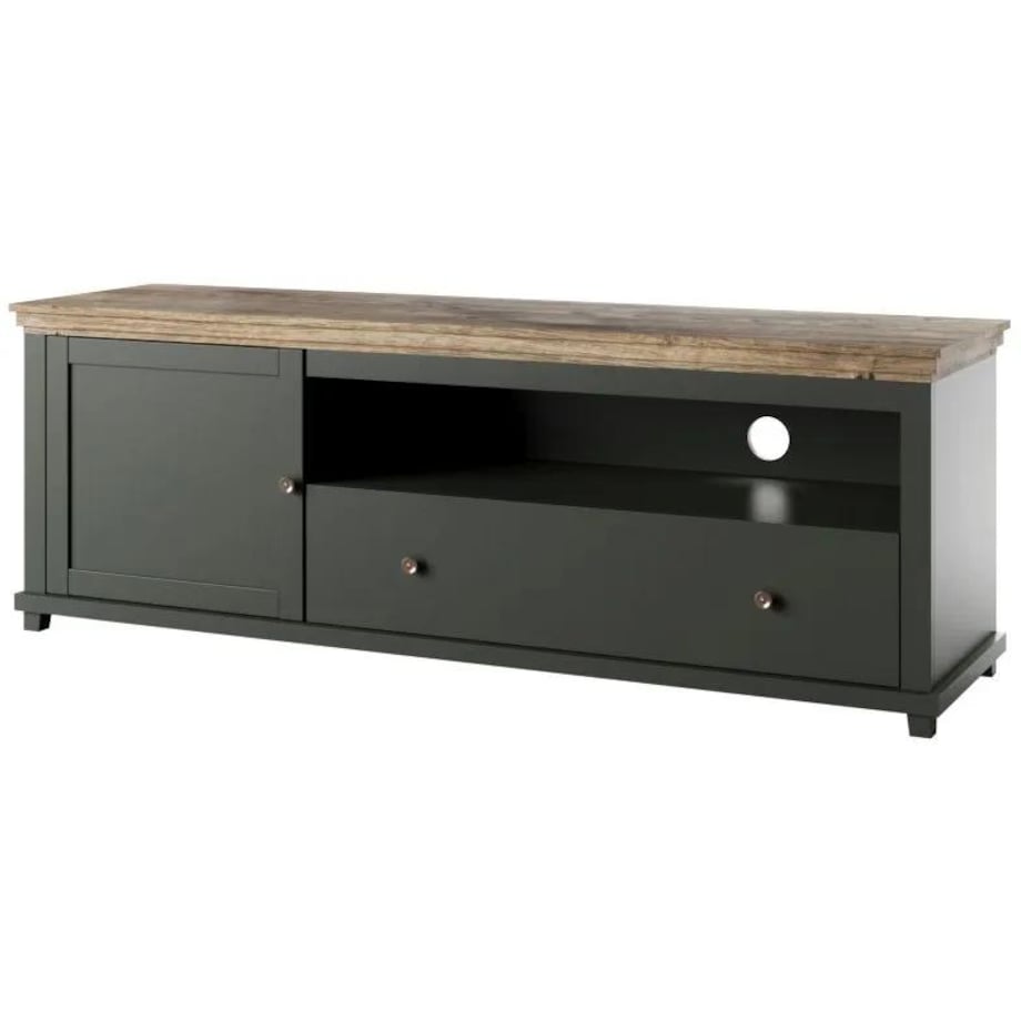 Szafka RTV EVORA 1D1S 181 zielona mat/dąb lefkas