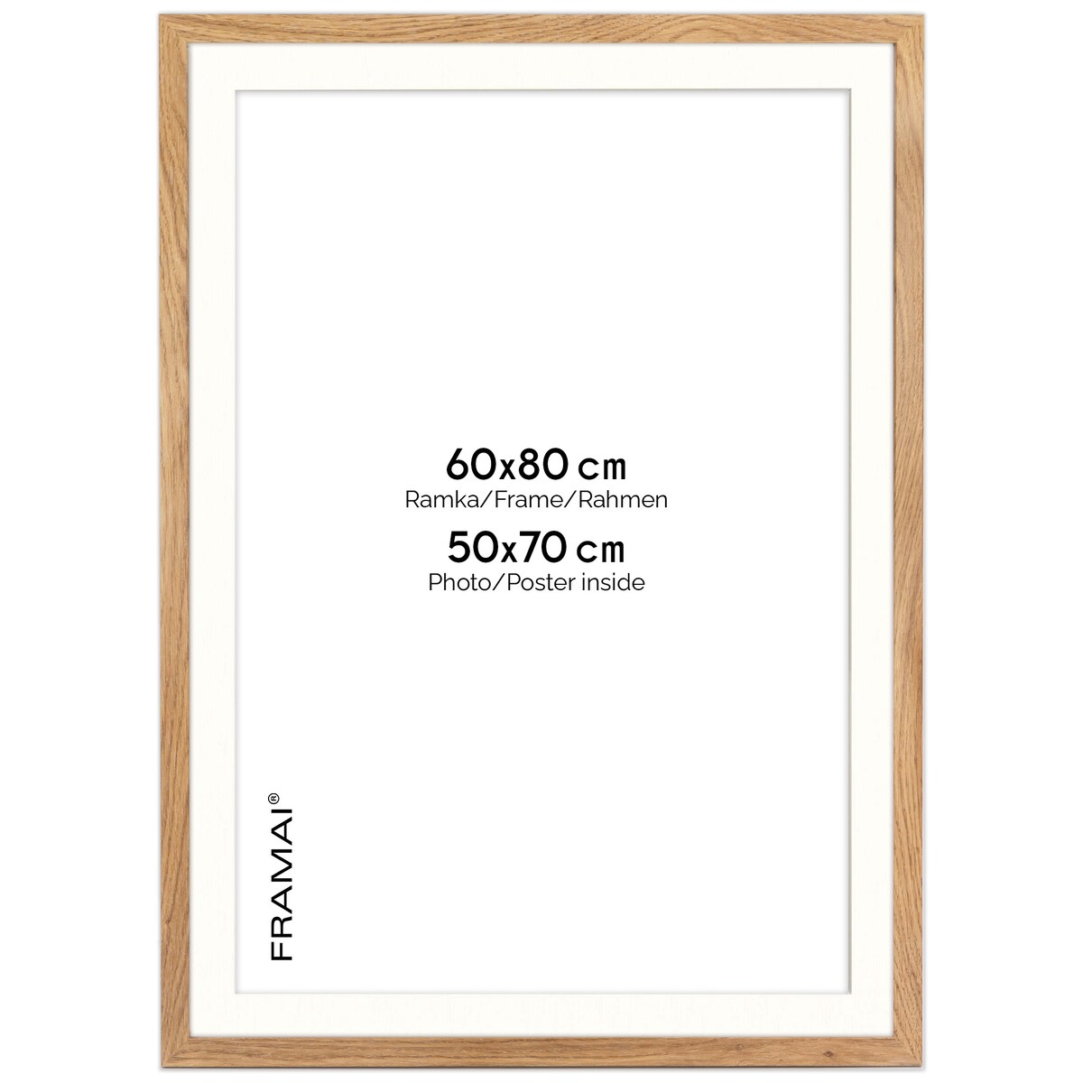 Ramka na zdjęcia z passe partout ramka 60x80 cm z okienkiem passe partout na zdjęcie 50x70 cm kolor dębowy FRAMAI