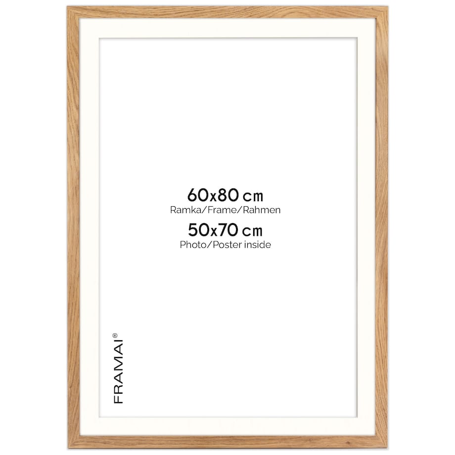Ramka na zdjęcia z passe partout ramka 60x80 cm z okienkiem passe partout na zdjęcie 50x70 cm kolor dębowy FRAMAI