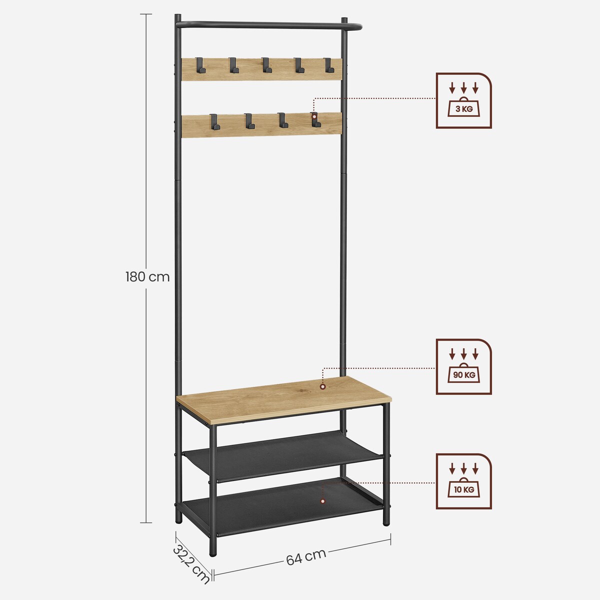 Wieszak Stojak Na Ubrania nowoczesny styl, dąb artisan, czarny