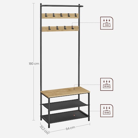 Wieszak Stojak Na Ubrania nowoczesny styl, dąb artisan, czarny