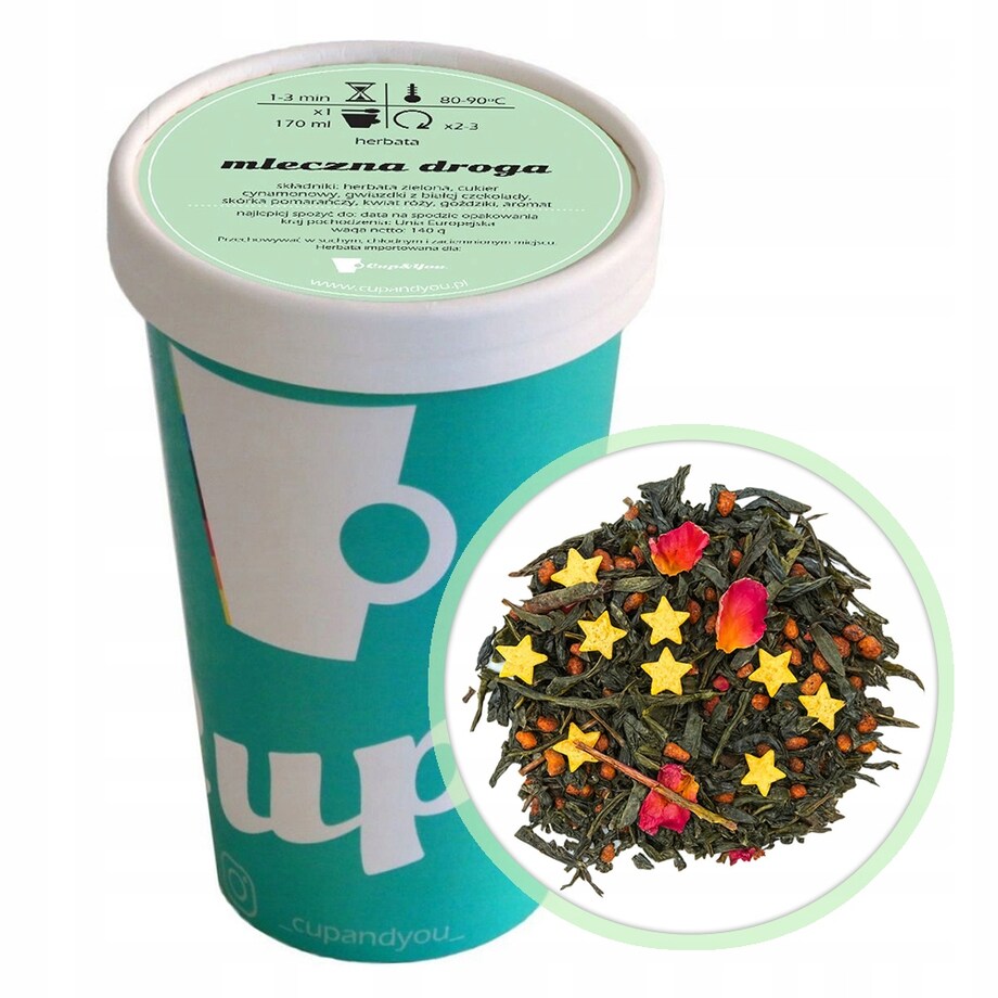 Herbata zielona MLECZNA DROGA goździki kwiat róży czekoladowe gwiazdki 140g - herbata liściasta sypana mieszanka napar susz