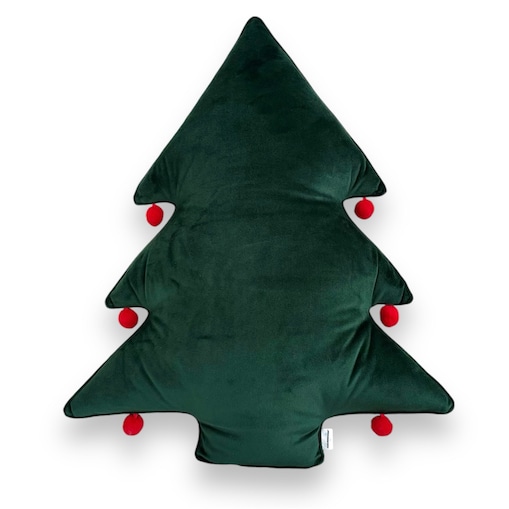 Poduszka Choinka z pomponami velvet zielony