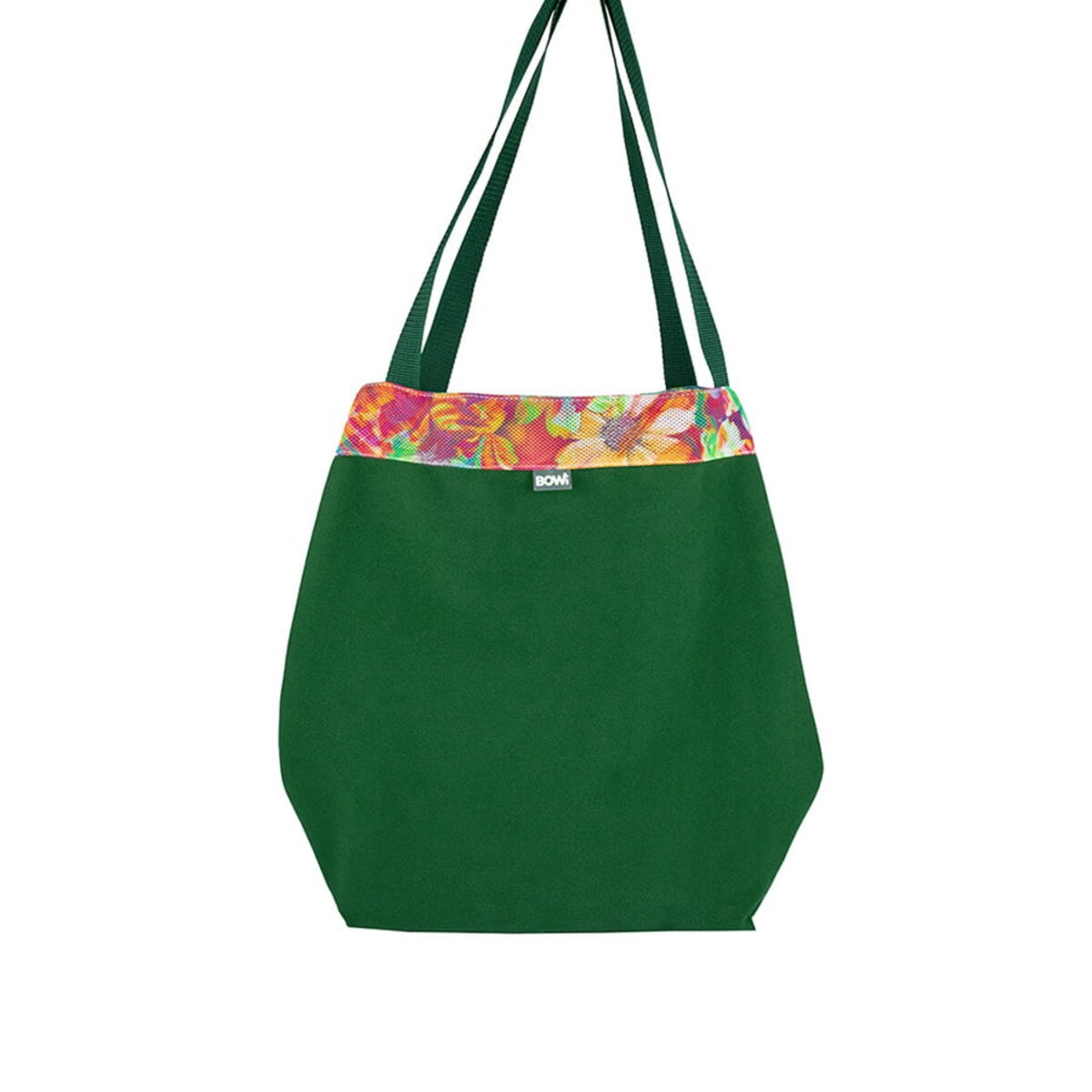 Torba na zakupy zielona-kolorowe kwiaty ze sprzączką