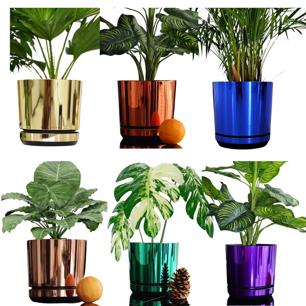 6 sztuk DEKOR KOLOROWY ZESTAW 12 cm doniczki z podstawką różne wzory nowoczesne eleganckie glamour wysoki połysk z drenażem